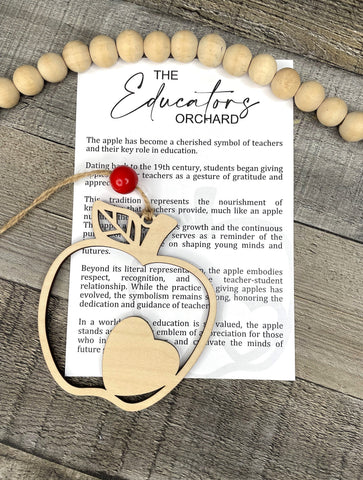 Wooden The Educators Orchard Apple Ornament, Teacher Ornament, Educator Gift, Car Charm, Teacher-Student Gift, Story Ornaments