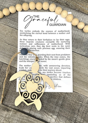 Wooden The Graceful Guardian Sea Turtle Ornament, Sea Turtle Ornament, Car Charm, Motherhood, Parent-Child, Story Ornaments