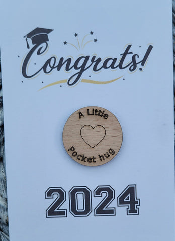 Wooden Pocket hug token love gift Graduation 2024 Inspiration, thinking of you, Pick Me Up Gift, Motivation, Graduation, Friendship