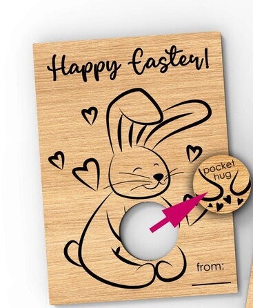 Wooden Little Pocket Hug Hugging Bunny card with token | Sending a little hug for Someone You Love for Family or Friends Affirmation token