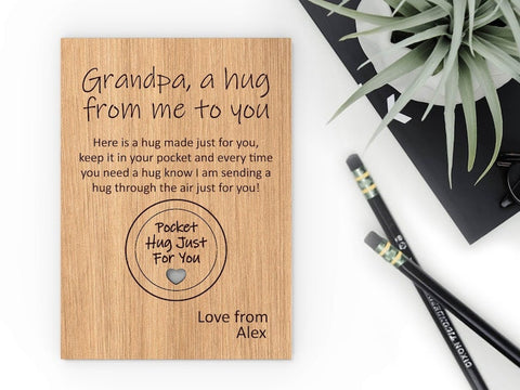 Wooden Little Pocket Hug Father's Day card with wooden token | - Mindfulness Gift for Someone You Love for Family or Friends