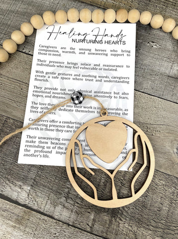 Wooden Healing Hands Caregiver Ornament, Caregiver Gift, Car Charm, Caregiver Story Ornaments Teacher-Student Gift, Story Ornaments