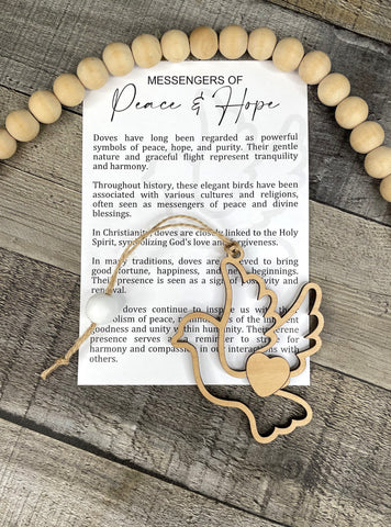 Wooden Messengers of Peace and Love Dove Ornament, Dove Ornament, Peace and Love Ornament, Dove Car Charm, Story Ornaments
