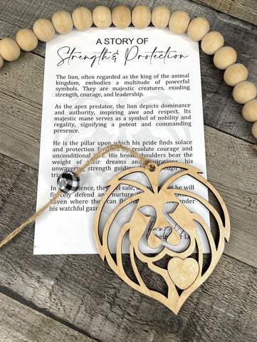 Wooden A Story of Strength and Protection Lion Ornament, Lion Ornament, Car Charm, Fatherhood, Parent-Child Story Ornaments