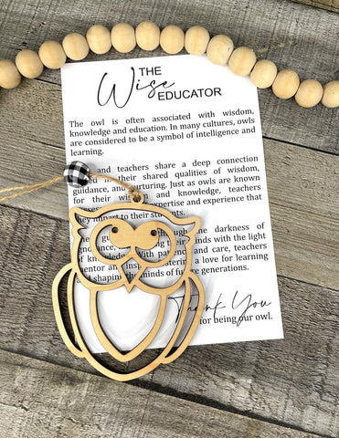 Wooden The Wise Educator Owl Ornament, Teacher Ornament, Educator Gift, Car Charm, Teacher-Student Bond Gift, Story Ornament