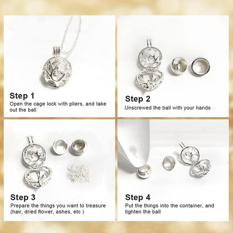 16mm Urn Cremation Ratta Opened Cage Locket Ash Pendant Holder Necklace For Ashes