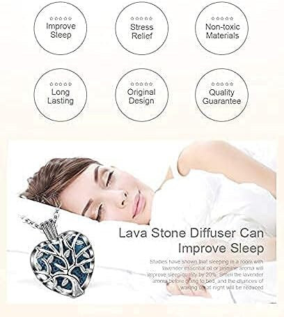 Tree of Life Volcanic Stone Necklace Aromatherapy Essential Oil Lava Stone Diffuser Necklace Jewelry for Women Gift 14mm Cage 7 Stones