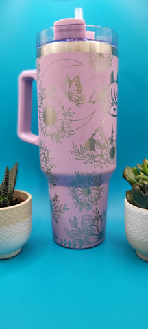 Cute Highland Cows Laser Engraved 40oz Double Wall Insulated Tumbler with Handles Custom Engraved Seamless Tumbler