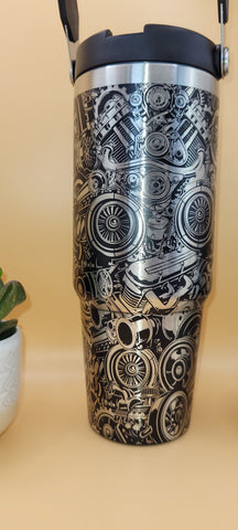 Car Parts, auto Mechanic, auto gear Laser Engraved Custom Seamless 30oz Double Wall Insulated Tumbler