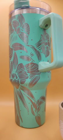Orchids Floral 40oz Double Wall Insulated Tumbler with Handles Gift for mom, Granny, sister, Niece, Teacher