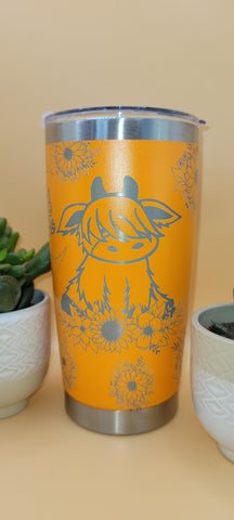Cute Highland cow Laser Engraved 20oz Double Wall Insulated Tumbler Travel mug, custom Seamless Tumbler ,Gift for teacher, Daughter,Mom
