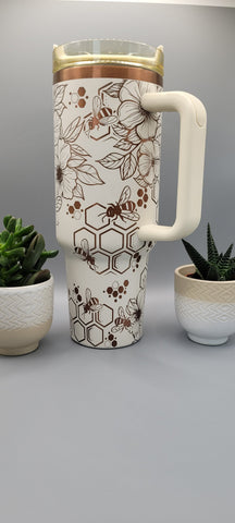 Honey Bees flower cream on copper base 40oz Double Wall Insulated Tumbler with Handles Gift for mom, Granny, sister