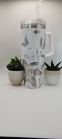 Iris Flowers 40oz Double Wall Insulated Tumbler with Handles Gift for mom, Granny, sister, Niece, Teacher Gift, Mom Gift Flowers