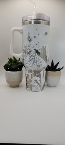 Iris Flowers 40oz Double Wall Insulated Tumbler with Handles Gift for mom, Granny, sister, Niece, Teacher Gift, Mom Gift Flowers