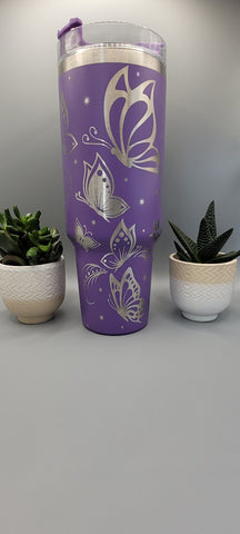 Whimsical Butterfly butterflies 40oz Double Wall Insulated Tumbler with Handles Gift for mom, Granny, sister, Teacher gift