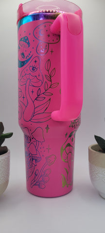 Rainbow/Holographic Mystic Mushrooms, Evil Eye gift 40oz Double Wall Insulated Tumbler with Handles Gift for mom, Granny, sister, Niece