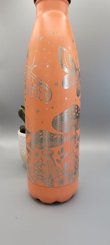 Moths and Mushrooms, Mystical Garden water bottle full Laser Engraved 500ml Insulated Water Bottle Custom Gift for sister, daughter, mom