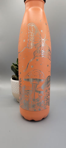Moths and Mushrooms, Mystical Garden water bottle full Laser Engraved 500ml Insulated Water Bottle Custom Gift for sister, daughter, mom