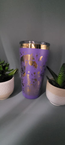 Horse and flowers Laser Engraved 20oz Double Wall Insulated Tumbler Travel mug,Seamless Tumbler ,Gift for daughter, niece, Friend
