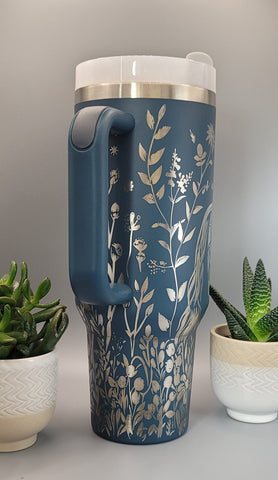 Horse Floral 40oz Tumbler with Handle Double Wall Insulated Cup, Horse Lover Gift, Floral Equestrian Mug for Mom, Sister, Friend