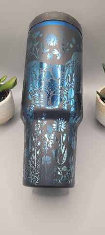 Horse and flowers, Horse Lover, Horseriding 40oz Double Wall Insulated Tumbler with Handles Gift for mom, sister