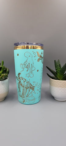 Turtle and octopus, under the sea Laser Engraved 20oz Double Wall Insulated Tumbler Travel mug,Seamless Tumbler ,Gift for daughter, niece