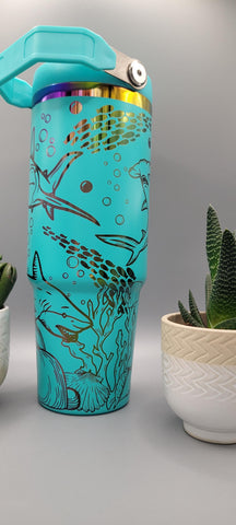 Shark, ocean, under the sea Laser Engraved 30oz Double Wall Insulated Tumbler Custom Seamless Tumbler