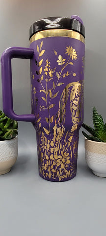 Horse and flowers, Horse Lover, Horseriding 40oz Double Wall Insulated Tumbler with Handles Gift for mom, sister