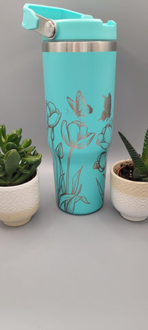 Tulips and butterflies, butterfly garden Laser Engraved 30oz Double Wall Insulated Tumbler