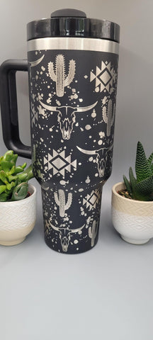 Cow, country and western, cactus 40oz Double Wall Insulated Tumbler with Handles Gift for mom, Granny, sister, Niece