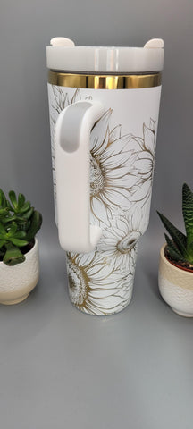 Sunflowers, Garden gift, Floral gift blossoms gift 40oz Double Wall Insulated Tumbler with Handles Gift for mom, Granny, sister, Niece