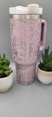 Peony, Peonies Floral 40oz Double Wall Insulated Tumbler with Handles Gift for mom, Granny, sister, Insulated Tumbler, Travel Coffee Mug