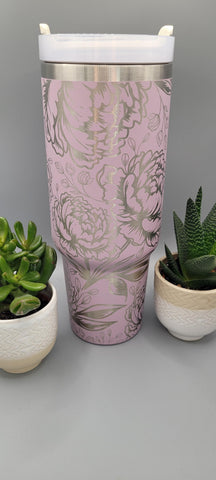 Peony, Peonies Floral 40oz Double Wall Insulated Tumbler with Handles Gift for mom, Granny, sister, Insulated Tumbler, Travel Coffee Mug
