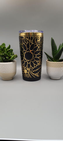 Paisley Black and gold Travel mug, Laser Engraved 20oz Double Wall Insulated Tumbler Travel mug, Seamless Tumbler