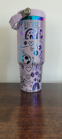 Ladybugs, Rainbows, Daisy light purple and rainbow Laser Engraved 30oz Double Wall Insulated Tumbler Custom Seamless Tumbler