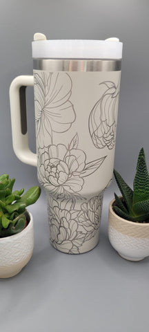 Marigolds, flowers, Floral 40oz Double Wall Insulated Tumbler with Handles Gift for mom, Granny, sister, Niece