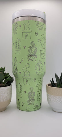 Succulents, cactus, cacti Floral 40oz Double Wall Insulated Tumbler with Handles Gift for mom, Granny, sister, Niece