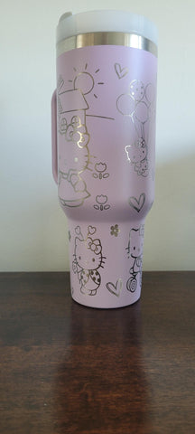 Cute Kitty, Kitten, anime Cat 40oz Double Wall Insulated Tumbler with Handles Gift for daughter, sister, Niece, best friend