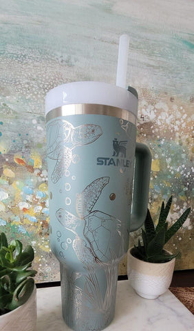 Original Stanley Turtles, under the Sea, ocean theme Engraved tumbler 40oz Double Wall Insulated Tumbler with Handles