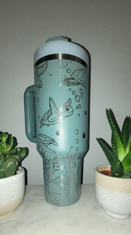 Original Stanley Turtles, under the Sea, ocean theme Engraved tumbler 40oz Double Wall Insulated Tumbler with Handles