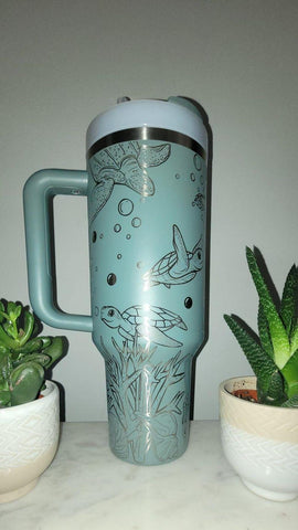 Original Stanley Turtles, under the Sea, ocean theme Engraved tumbler 40oz Double Wall Insulated Tumbler with Handles