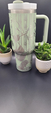 Panda and Bamboo 40oz Double Wall Insulated Tumbler with Handles Gift for mom, Granny, sister, Niece