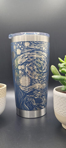Starry night, Vincent Laser Engraved 20oz Double Wall Insulated Tumbler Travel mug, Tumbler