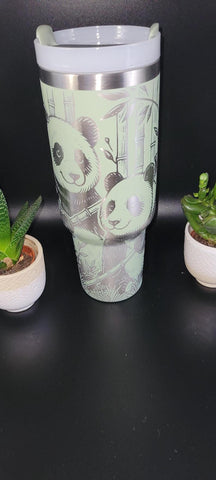 Panda and Bamboo 40oz Double Wall Insulated Tumbler with Handles Gift for mom, Granny, sister, Niece