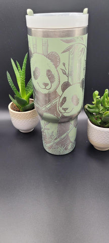 Panda and Bamboo 40oz Double Wall Insulated Tumbler with Handles Gift for mom, Granny, sister, Niece