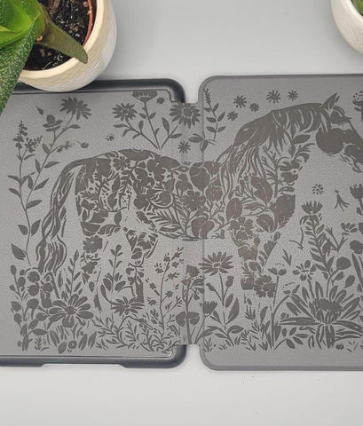 Custom Engraved Kindle Paperwhite (12th Generation), Floral Horse kindle cover Smart Cover with Auto Wake and Sleep,