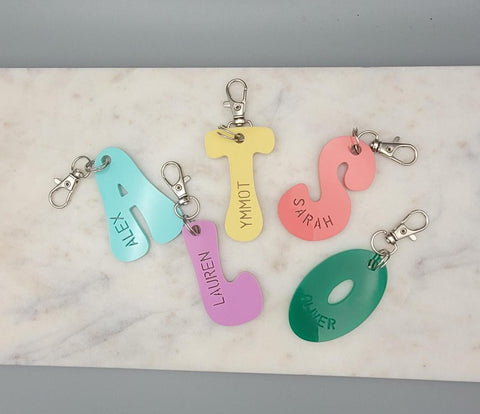 Retro Letter Backpack Tag Letter Name Keyring Bag Tag. Back to School. Children's name tag Stocking Filler Acrylic Keychain