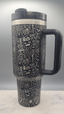 Trick or Treat Halloween, ghosts, spiders, Boo 40oz Double Wall Insulated Tumbler with Handles Gift