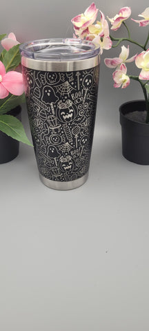 Trick or Treat, Halloween, ghosts Laser Engraved Custom Seamless 20oz Double Wall Insulated Tumbler Travel mug