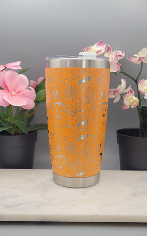 Trick or Treat, monster mash Halloween, ghosts Laser Engraved Custom Seamless 20oz Double Wall Insulated Tumbler Travel mug